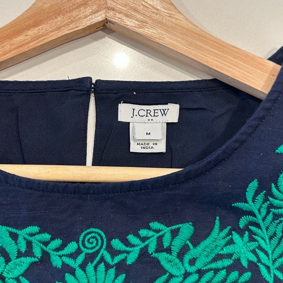 J. Crew Embroidered Navy Linen Sleeveless Shift Dress Size Medium‎ - Picture 3 of 6